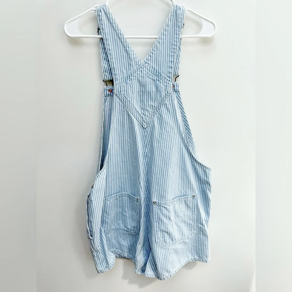 Women’s Light Blue Stripe Denim Short Overalls - Picture 4 of 7